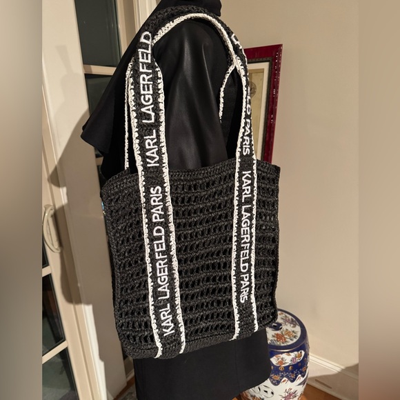 Karl Lagerfeld Black Tote with White Logo Straps - Picture 2 of 5